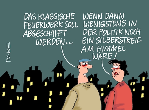 Cartoon: Silberstreif am Horizont (medium) by RABE tagged klimawandel,umwelt,umweltministerin,schulze,sp,klimapreis,heizung,auto,rabe,ralf,böhme,cartoon,karikatur,pressezeichnung,farbcartoon,tagescartoon,brücke,bettler,verkehr,klimaprämie,friday,for,future,silvester,silvesterfeuerwerk,raketen,silvesterraketen,feuerwerk,feuerwerkskörper,silberstreifen,silberstreif,horizont,himmel,klimawandel,umwelt,umweltministerin,schulze,sp,klimapreis,heizung,auto,rabe,ralf,böhme,cartoon,karikatur,pressezeichnung,farbcartoon,tagescartoon,brücke,bettler,verkehr,klimaprämie,friday,for,future,silvester,silvesterfeuerwerk,raketen,silvesterraketen,feuerwerk,feuerwerkskörper,silberstreifen,silberstreif,horizont,himmel