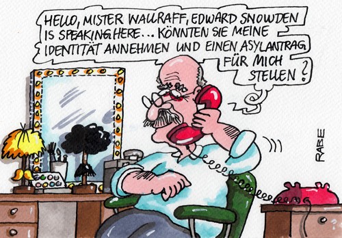 Cartoon: Snowden und Wallraff Variante 2 (medium) by RABE tagged edward,snowden,usa,geheimdienstexperte,auslieferung,günter,wallraff,schriftsteller,undercover,asyl,asylantrag,einreise,ausreise,rabe,ralf,böhme,cartoon,karikatur,pressezeichnung,farbcartoon,verkleidung,moskau,flughafen,aufnahme,eu,brüssel,daten,ausspähprogramm,enthüllungsplattform,internet,wikileaks,transitbereich,edward,snowden,usa,geheimdienstexperte,auslieferung,günter,wallraff,schriftsteller,undercover,asyl,asylantrag,einreise,ausreise,rabe,ralf,böhme,cartoon,karikatur,pressezeichnung,farbcartoon,verkleidung,moskau,flughafen,aufnahme,eu,brüssel,daten,ausspähprogramm,enthüllungsplattform,internet,wikileaks,transitbereich