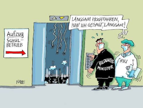 Cartoon: So ein Aufzug (medium) by RABE tagged virus,corona,pandemie,coronakrise,rabe,ralf,böhme,cartoon,karikatur,pressezeichnung,farbcartoon,tagescartoon,viren,virenschutz,mundschutz,desinfektion,föderal,föderalismus,ländersache,schulbetrieb,aufzug,bildungsminister,schulstart,bildungsministerkonferenz,rki,virologen,abstandsregeln,sommerferien,abitur,virus,corona,pandemie,coronakrise,rabe,ralf,böhme,cartoon,karikatur,pressezeichnung,farbcartoon,tagescartoon,viren,virenschutz,mundschutz,desinfektion,föderal,föderalismus,ländersache,schulbetrieb,aufzug,bildungsminister,schulstart,bildungsministerkonferenz,rki,virologen,abstandsregeln,sommerferien,abitur