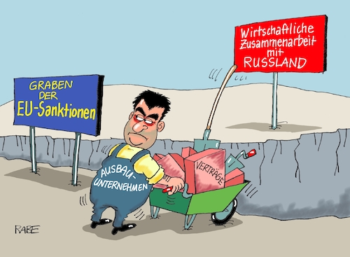 Cartoon: Söder in Moskau (medium) by RABE tagged russland,putin,moskau,kremlchef,alkohol,wodka,rabe,ralf,böhme,cartoon,karikatur,pressezeichnung,farbcartoon,tagescartoon,schnaps,antialkoholiker,antialkoholkampagne,kampagne,bär,bar,barkeeper,söder,csu,bayern,münchen,reise,mord,ausbau,zusammenarbeit,schubkarre,verträge,schaufel,kelle,maurerkelle,maurer,schlucht,graben,eu,brüssel,sanktionen,wirtschaftssanktionen,russlandreise,russland,putin,moskau,kremlchef,alkohol,wodka,rabe,ralf,böhme,cartoon,karikatur,pressezeichnung,farbcartoon,tagescartoon,schnaps,antialkoholiker,antialkoholkampagne,kampagne,bär,bar,barkeeper,söder,csu,bayern,münchen,reise,mord,ausbau,zusammenarbeit,schubkarre,verträge,schaufel,kelle,maurerkelle,maurer,schlucht,graben,eu,brüssel,sanktionen,wirtschaftssanktionen,russlandreise