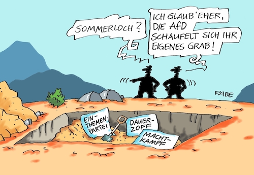 Cartoon: Sommerloch Afd (medium) by RABE tagged sommer,urlaub,sommerloch,schaufel,erde,sand,grab,urlaubszeit,rabe,ralf,böhme,cartoon,karikatur,pressezeichnung,farbcartoon,tagescartoon,afd,höcke,petry,querelen,machtkampf,wahlkampf,umfragetief,sommer,urlaub,sommerloch,schaufel,erde,sand,grab,urlaubszeit,rabe,ralf,böhme,cartoon,karikatur,pressezeichnung,farbcartoon,tagescartoon,afd,höcke,petry,querelen,machtkampf,wahlkampf,umfragetief