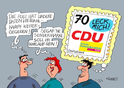 Cartoon: Sondermarkenlecken (medium) by RABE tagged sonderparteitag,spd,martin,schulz,ja,groko,koalitionsverhandlungen,rabe,ralf,böhme,cartoon,karikatur,pressezeichnung,farbcartoon,tagescartoon,merkel,union,koalitionsgespräche,bundestagswahl,bundestagswahlkampf,post,postdaten,postkunden,daten,kundendaten,datenweitergabe,datenmißbrau,poto,brief,briefmarken,arschlecken,cdu,fdp,facebook,sonderparteitag,spd,martin,schulz,ja,groko,koalitionsverhandlungen,rabe,ralf,böhme,cartoon,karikatur,pressezeichnung,farbcartoon,tagescartoon,merkel,union,koalitionsgespräche,bundestagswahl,bundestagswahlkampf,post,postdaten,postkunden,daten,kundendaten,datenweitergabe,datenmißbrau,poto,brief,briefmarken,arschlecken,cdu,fdp,facebook