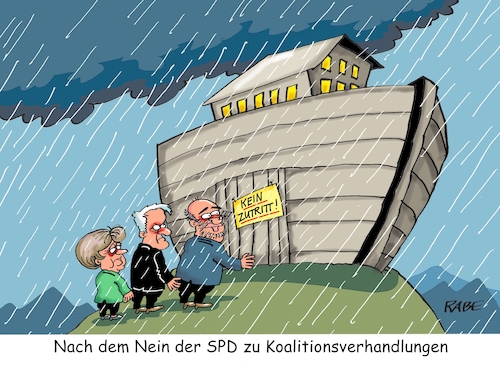 Cartoon: Sonderparteitag II (medium) by RABE tagged spd,sonderparteitag,martin,schulz,bonn,eintritt,abstimmung,genossen,ja,nein,groko,koalitionsverhandlungen,austritt,rabe,ralf,böhme,carton,karikatur,pressezeichnung,farbcartoon,tagescartoon,union,merkel,csu,seehofer,arche,noah,regen,neuwahlen,rücktritt,minderheitsregierung,spd,sonderparteitag,martin,schulz,bonn,eintritt,abstimmung,genossen,ja,nein,groko,koalitionsverhandlungen,austritt,rabe,ralf,böhme,carton,karikatur,pressezeichnung,farbcartoon,tagescartoon,union,merkel,csu,seehofer,arche,noah,regen,neuwahlen,rücktritt,minderheitsregierung