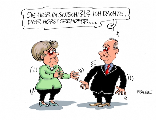 Cartoon: Sotschi (medium) by RABE tagged sotschi,russland,staatsbesuch,treffen,putin,merkel,kremlchef,rabe,ralf,böhme,cartoon,karikatur,pressezeichnung,farbcartoon,tagescartoon,eiszeit,schwarzmeerort,entspannung,annäherung,ukrainekrise,nato,syrien,sotschi,russland,staatsbesuch,treffen,putin,merkel,kremlchef,rabe,ralf,böhme,cartoon,karikatur,pressezeichnung,farbcartoon,tagescartoon,eiszeit,schwarzmeerort,entspannung,annäherung,ukrainekrise,nato,syrien