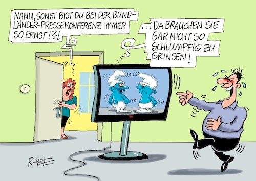 Cartoon: Spaßvögel (medium) by RABE tagged corona,bundländerkonferenz,merkel,kanzleramt,lockerungen,stufenplan,öffnungen,lockdown,shutdown,baumärkte,impfdosen,rki,fallzahlen,inzidenzwert,schlumpf,schlümpfe,schlumpfhausen,schlaubi,olaf,scholz,markus,tv,pressekonferenz,corona,bundländerkonferenz,merkel,kanzleramt,lockerungen,stufenplan,öffnungen,lockdown,shutdown,baumärkte,impfdosen,rki,fallzahlen,inzidenzwert,schlumpf,schlümpfe,schlumpfhausen,schlaubi,olaf,scholz,markus,tv,pressekonferenz