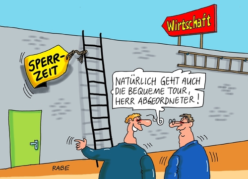 Cartoon: Sperrzeit (medium) by RABE tagged abgeordneter,bundesregierung,wechsel,sperrzeit,lobby,interessenkollision,rabe,ralf,böhme,karikatur,cartoon,pressezeichnung,farbcartoon,tagescartoon,pofalla,abgeordneter,bundesregierung,wechsel,sperrzeit,lobby,interessenkollision,rabe,ralf,böhme,karikatur,cartoon,pressezeichnung,farbcartoon,tagescartoon,pofalla