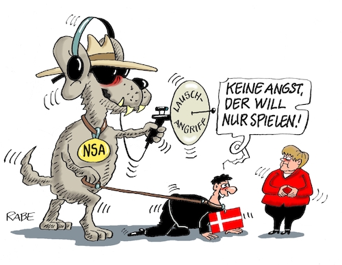 Cartoon: Spielkamerad (medium) by RABE tagged nsa,geheimdienst,spion,spionage,abhörskandal,lauschangriff,spitzenpolitiker,abhörpraxis,rabe,ralf,böhme,cartoon,karikatur,pressezeichnung,farbcartoon,tagescartoon,hund,richtmikrofon,merkel,hundeleine,dänemark,nsa,geheimdienst,spion,spionage,abhörskandal,lauschangriff,spitzenpolitiker,abhörpraxis,rabe,ralf,böhme,cartoon,karikatur,pressezeichnung,farbcartoon,tagescartoon,hund,richtmikrofon,merkel,hundeleine,dänemark