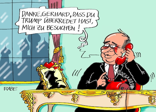 Cartoon: Spitzentreffen (medium) by RABE tagged schröder,altkanzler,rosneft,chefposten,putin,energieriese,gaslieferant,europa,rabe,ralf,böhme,cartoon,karikatur,pressezeichnung,fabcartoon,tagescartoon,vermittler,demokrat,kreml,trump,spitzentreffen,moskau,präsident,usa,donald,schröder,altkanzler,rosneft,chefposten,putin,energieriese,gaslieferant,europa,rabe,ralf,böhme,cartoon,karikatur,pressezeichnung,fabcartoon,tagescartoon,vermittler,demokrat,kreml,trump,spitzentreffen,moskau,präsident,usa,donald