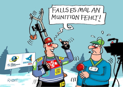 Cartoon: Sportliches (medium) by RABE tagged oberhof,rennrodler,rennrodeln,schlitten,bob,bobbahn,eiskanal,sportler,rabe,ralf,böhme,cartoon,karikatur,pressezeichnung,farbcartoon,tagescartoon,biathlon,weltmeisterschaft,wettkämpfe,biathlet,gewehr,munition,munitionsknappheit,katapult,zwille,krampen,bundeswehr,sport,wintersport,schießsport,oberhof,rennrodler,rennrodeln,schlitten,bob,bobbahn,eiskanal,sportler,rabe,ralf,böhme,cartoon,karikatur,pressezeichnung,farbcartoon,tagescartoon,biathlon,weltmeisterschaft,wettkämpfe,biathlet,gewehr,munition,munitionsknappheit,katapult,zwille,krampen,bundeswehr,sport,wintersport,schießsport