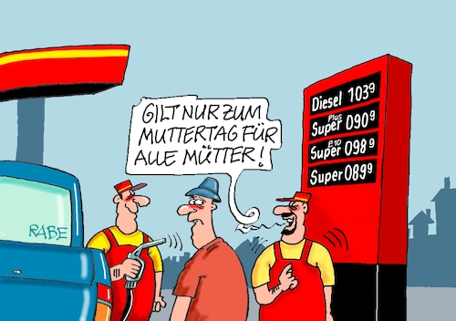 Cartoon: Spritpreis für Mutti (medium) by RABE tagged merz,kanzler,koalition,union,spd,klingbeil,cartoon,karikatur,pressezeichnung,farbcartoon,tagescartoon,db,bahn,frühling,frühjahr,frühjahrsputz,ice,zug,blumenkasten,blumenkästen,spritpreis,tankstelle,zapfpistole,diesel,benzin,mutti,mutter,muttertag,tankrabatt,merz,kanzler,koalition,union,spd,klingbeil,cartoon,karikatur,pressezeichnung,farbcartoon,tagescartoon,db,bahn,frühling,frühjahr,frühjahrsputz,ice,zug,blumenkasten,blumenkästen,spritpreis,tankstelle,zapfpistole,diesel,benzin,mutti,mutter,muttertag,tankrabatt