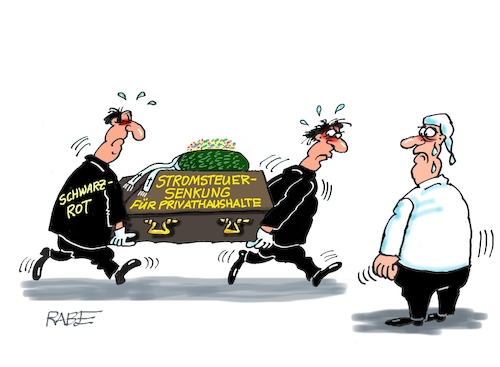 Cartoon: Sromsteuersenkung (medium) by RABE tagged merz,union,kanzler,fritze,koalition,spd,klingbeil,bundesregierung,rabe,ralf,böhme,cartoon,karikatur,pressezeichnung,farbcartoon,tagescartoon,trump,putin,krisen,tv,nachrichten,strom,stromsteuer,stromsteuersenkung,senkung,privathaushalt,michel,grab,sarg,sargträger,trauer,merz,union,kanzler,fritze,koalition,spd,klingbeil,bundesregierung,rabe,ralf,böhme,cartoon,karikatur,pressezeichnung,farbcartoon,tagescartoon,trump,putin,krisen,tv,nachrichten,strom,stromsteuer,stromsteuersenkung,senkung,privathaushalt,michel,grab,sarg,sargträger,trauer