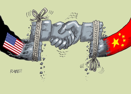 Cartoon: Staatsbesuch (medium) by RABE tagged trump,präsident,usa,donald,einmarsch,erstürmung,cartoon,karikatur,pressezeichnung,rabe,ralf,böhme,farbcartoon,tagescartoon,venezuela,südamerika,maduro,regimewechsel,weltordnung,kongress,völkerrecht,china,pking,xi,jinping,treffen,handel,handelskrieg,zoll,strafzoll,empfang,staatschefs,gipftreffen,staatsbesuch,taiwan,hormus,israel,blockade,hände,handshaking,trümmer,trump,präsident,usa,donald,einmarsch,erstürmung,cartoon,karikatur,pressezeichnung,rabe,ralf,böhme,farbcartoon,tagescartoon,venezuela,südamerika,maduro,regimewechsel,weltordnung,kongress,völkerrecht,china,pking,xi,jinping,treffen,handel,handelskrieg,zoll,strafzoll,empfang,staatschefs,gipftreffen,staatsbesuch,taiwan,hormus,israel,blockade,hände,handshaking,trümmer