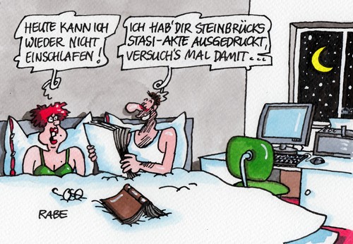 Cartoon: Stasi-Steinbrück (medium) by RABE tagged peer,steinbrück,spd,kanzlerkandidat,bundestagswahl,wahlkampf,wähler,stasi,stasiakte,marx,ddr,sed,überwachungsstaat,unrechtsstaat,rabe,ralf,böhme,cartoon,karikatur,pressezeichnung,farbcartoon,im,offizier,spitzel,führungsoffizier,ausdruck,schlafzimmer,ehepaar,schlaf,nacht,schlaflosigkeit,einschlafhilfe,rechner,pc,drucker,lesestoff,buch,lektüre,wählerunftage,rededuell,peer,steinbrück,spd,kanzlerkandidat,bundestagswahl,wahlkampf,wähler,stasi,stasiakte,marx,ddr,sed,überwachungsstaat,unrechtsstaat,rabe,ralf,böhme,cartoon,karikatur,pressezeichnung,farbcartoon,im,offizier,spitzel,führungsoffizier,ausdruck,schlafzimmer,ehepaar,schlaf,nacht,schlaflosigkeit,einschlafhilfe,rechner,pc,drucker,lesestoff,buch,lektüre,wählerunftage,rededuell