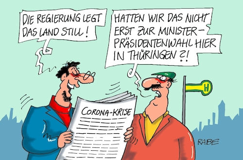 Cartoon: Stilllegung (medium) by RABE tagged virus,corona,pandemie,coronakrise,rabe,ralf,böhme,cartoon,karikatur,pressezeichnung,farbcartoon,tagescartoon,viren,virenschutz,mundschutz,desinfektion,föderal,föderalismus,ländersache,stilllegung,thüringen,regierung,ministerpräsidentenwahl,bodo,ramelow,kemmerich,höcke,erfurt,virus,corona,pandemie,coronakrise,rabe,ralf,böhme,cartoon,karikatur,pressezeichnung,farbcartoon,tagescartoon,viren,virenschutz,mundschutz,desinfektion,föderal,föderalismus,ländersache,stilllegung,thüringen,regierung,ministerpräsidentenwahl,bodo,ramelow,kemmerich,höcke,erfurt