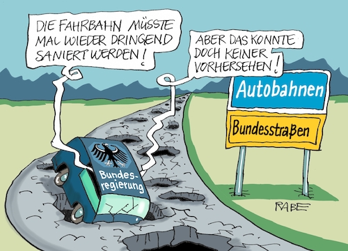 Cartoon: Straßenzustand (medium) by RABE tagged bundesregierung,verkehrsminister,andreas,scheuer,straßen,bundesstraßen,autobahnen,rabe,ralf,böhme,cartoon,karikatur,pressezeichnung,farbcartoon,tagescartoon,schlaglöcher,asphalt,marrode,straßenbelag,ausbau,sanierung,straßenbauarbeiten,bundesregierung,verkehrsminister,andreas,scheuer,straßen,bundesstraßen,autobahnen,rabe,ralf,böhme,cartoon,karikatur,pressezeichnung,farbcartoon,tagescartoon,schlaglöcher,asphalt,marrode,straßenbelag,ausbau,sanierung,straßenbauarbeiten