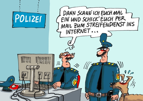 Cartoon: Streife (medium) by RABE tagged streife,polizei,internet,islam,überwachung,innenminister,nsa,rabe,ralf,böhme,cartoon,karikatur,pressezeichnung,tagescartoon,polizeiwache,rechner,scaner,pc,streife,polizei,internet,islam,überwachung,innenminister,nsa,rabe,ralf,böhme,cartoon,karikatur,pressezeichnung,tagescartoon,polizeiwache,rechner,scaner,pc