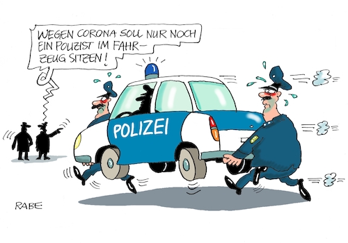 Cartoon: Streifenpolizei (medium) by RABE tagged virus,corona,pandemie,coronakrise,rabe,ralf,böhme,cartoon,karikatur,pressezeichnung,farbcartoon,tagescartoon,viren,virenschutz,mundschutz,desinfektion,föderal,föderalismus,ländersache,polizei,polizeistreife,vorsichtsmaßnahmen,polizeiwagen,polizeifahrzeug,sicherheitsabstand,abstand,virus,corona,pandemie,coronakrise,rabe,ralf,böhme,cartoon,karikatur,pressezeichnung,farbcartoon,tagescartoon,viren,virenschutz,mundschutz,desinfektion,föderal,föderalismus,ländersache,polizei,polizeistreife,vorsichtsmaßnahmen,polizeiwagen,polizeifahrzeug,sicherheitsabstand,abstand