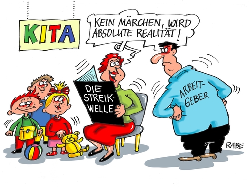 Cartoon: Streikwelle (medium) by RABE tagged kita,kindergärten,erzieherinnen,kinder,streik,streikwelle,gewerkschaften,arbeitgeber,lohnforderungen,gehaltsforderungen,gew,verdi,streikaufruf,arbeitnehmer,rabe,ralf,böhme,cartoon,karikatur,pressezeichnung,farbcartoon,tagescartoon,märchen,märchenstunde,realität,arbeitskampf,kita,kindergärten,erzieherinnen,kinder,streik,streikwelle,gewerkschaften,arbeitgeber,lohnforderungen,gehaltsforderungen,gew,verdi,streikaufruf,arbeitnehmer,rabe,ralf,böhme,cartoon,karikatur,pressezeichnung,farbcartoon,tagescartoon,märchen,märchenstunde,realität,arbeitskampf