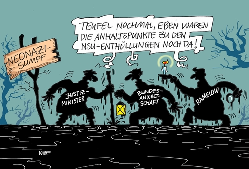 Cartoon: Sumpfiges (medium) by RABE tagged nsu,neonazis,neonazitrio,zschäpe,mundlos,untergrund,nazisumpf,rabe,ralf,böhme,cartoon,karikatur,pressezeichnung,farbcartoon,tagescartoon,sumpf,ramelow,ministerpräsident,bundesanwaltschaft,heiko,maas,bundesjustizminister,moor,nsu,neonazis,neonazitrio,zschäpe,mundlos,untergrund,nazisumpf,rabe,ralf,böhme,cartoon,karikatur,pressezeichnung,farbcartoon,tagescartoon,sumpf,ramelow,ministerpräsident,bundesanwaltschaft,heiko,maas,bundesjustizminister,moor