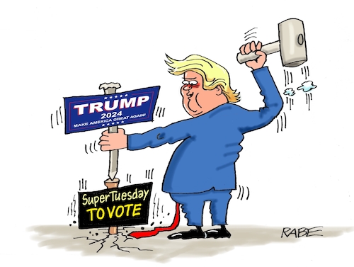 Cartoon: Super Tuesday (medium) by RABE tagged trump,biden,usa,vorwahlen,präsidentschaftswahl,rabe,ralf,böhme,cartoon,karikatur,pressezeichnung,farbcartoon,tagescartoon,wahrsagerin,kugel,katze,kater,joe,donald,great,again,schild,pflock,holzhammer,super,tuesday,bundesstaaten,trump,biden,usa,vorwahlen,präsidentschaftswahl,rabe,ralf,böhme,cartoon,karikatur,pressezeichnung,farbcartoon,tagescartoon,wahrsagerin,kugel,katze,kater,joe,donald,great,again,schild,pflock,holzhammer,super,tuesday,bundesstaaten