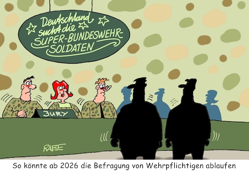 Cartoon: Superwehrpflichtige (medium) by RABE tagged merz,union,kanzler,fritze,koalition,spd,klingbeil,bundesregierung,rabe,ralf,böhme,cartoon,karikatur,pressezeichnung,farbcartoon,tagescartoon,trump,putin,krisen,tv,nachrichten,waschmaschine,wehrdienst,wehrpflichtige,bundeswehr,gesetz,fragebogen,musterung,merz,union,kanzler,fritze,koalition,spd,klingbeil,bundesregierung,rabe,ralf,böhme,cartoon,karikatur,pressezeichnung,farbcartoon,tagescartoon,trump,putin,krisen,tv,nachrichten,waschmaschine,wehrdienst,wehrpflichtige,bundeswehr,gesetz,fragebogen,musterung