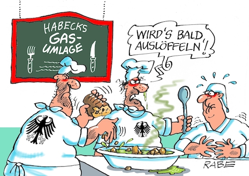 Cartoon: Suppenküche (medium) by RABE tagged gas,gassparen,gasnotstand,gasgeben,sanktionen,gasspeicher,gasheizung,rabe,ralf,böhme,cartoon,karikatur,pressezeichnung,farbcartoon,tagescartoon,robert,habeck,putin,ukrainekrieg,gasumlage,energiekonzerne,köche,suppe,michel,löffel,kelle,gas,gassparen,gasnotstand,gasgeben,sanktionen,gasspeicher,gasheizung,rabe,ralf,böhme,cartoon,karikatur,pressezeichnung,farbcartoon,tagescartoon,robert,habeck,putin,ukrainekrieg,gasumlage,energiekonzerne,köche,suppe,michel,löffel,kelle