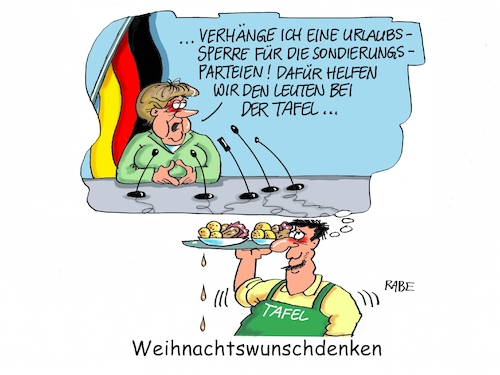 Cartoon: Tafelspitziges (medium) by RABE tagged tafel,unerstützung,bedürftige,arme,essen,bedienung,ehrenamtliche,rabe,ralf,böhme,cartoon,karikatur,pressezeichnung,farbcartoon,tagescartoon,merkel,kanzlerin,sondierungsgespräche,sondierungsparteien,union,spd,hilfe,tafel,unerstützung,bedürftige,arme,essen,bedienung,ehrenamtliche,rabe,ralf,böhme,cartoon,karikatur,pressezeichnung,farbcartoon,tagescartoon,merkel,kanzlerin,sondierungsgespräche,sondierungsparteien,union,spd,hilfe