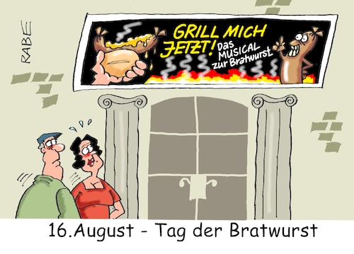 Cartoon: Tag der Bratwurst (medium) by RABE tagged musical,kultur,gesang,musik,show,bratwurst,grill,rost,holzkohl,rabe,ralf,böhme,cartoons,karikatur,pressezeichnung,farbcartoon,tagescartoon,thüringen,roster,bratwurstkönig,nürnberger,fleisch,wurst,metzger,fleischer,grillmeister,musical,kultur,gesang,musik,show,bratwurst,grill,rost,holzkohl,rabe,ralf,böhme,cartoons,karikatur,pressezeichnung,farbcartoon,tagescartoon,thüringen,roster,bratwurstkönig,nürnberger,fleisch,wurst,metzger,fleischer,grillmeister