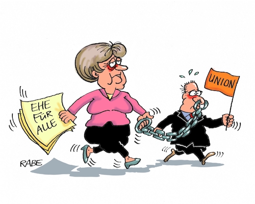 Cartoon: Tanzbär (medium) by RABE tagged ehe,für,alle,bundestagswahl,merkel,schulz,spd,union,homoehe,linke,grüne,rabe,ralf,böhme,cartoon,karikatur,pressezeichnung,farbcartoon,tagescartoon,zug,abstimmung,freitag,bundestag,nasenring,tanzbär,kette,vorführung,unmut,willen,ehe,für,alle,bundestagswahl,merkel,schulz,spd,union,homoehe,linke,grüne,rabe,ralf,böhme,cartoon,karikatur,pressezeichnung,farbcartoon,tagescartoon,zug,abstimmung,freitag,bundestag,nasenring,tanzbär,kette,vorführung,unmut,willen