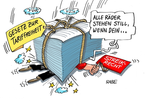 Cartoon: Tarifeinheit (medium) by RABE tagged nahles,spd,kabinett,gesetzentwurf,tarif,tarifeinhei,streik,streikrecht,gewerkschaften,rabe,ralf,böhme,cartoon,karikatur,pressezeichnung,farbcartoon,tagescartoon,lokführer,arbeitskampf,arm,nahles,spd,kabinett,gesetzentwurf,tarif,tarifeinhei,streik,streikrecht,gewerkschaften,rabe,ralf,böhme,cartoon,karikatur,pressezeichnung,farbcartoon,tagescartoon,lokführer,arbeitskampf,arm