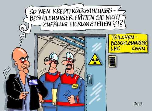 Cartoon: Teilchenbeschleuniger (medium) by RABE tagged teilchenbeschleuniger,cern,materie,energie,atom,rabe,ralf,böhme,cartoon,karikatur,pressezeichnung,farbcartoon,tagescartoon,griechenland,kreditrückzahlung,reformen,varoufakis,finanzninister,ezb,troika,eu,euro,eurozohne,athen,teilchenbeschleuniger,cern,materie,energie,atom,rabe,ralf,böhme,cartoon,karikatur,pressezeichnung,farbcartoon,tagescartoon,griechenland,kreditrückzahlung,reformen,varoufakis,finanzninister,ezb,troika,eu,euro,eurozohne,athen