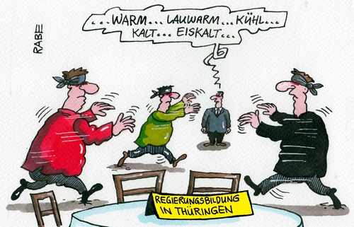 Cartoon: Thüringen (medium) by RABE tagged landtagswahl,landtag,türingen,landesregierung,regierungsbildung,landesregierungsbildung,lieberknecht,ramelow,bausewein,rabe,ralf,böhme,cartoon,karikatur,pressezeichnung,farbcartoon,tagescartoon,cdu,spd,grüne,linke,rot,grün,schwarz,rotrotgrün,schwarzrotgrün,blinde,kuh,landtagswahl,landtag,türingen,landesregierung,regierungsbildung,landesregierungsbildung,lieberknecht,ramelow,bausewein,rabe,ralf,böhme,cartoon,karikatur,pressezeichnung,farbcartoon,tagescartoon,cdu,spd,grüne,linke,rot,grün,schwarz,rotrotgrün,schwarzrotgrün,blinde,kuh