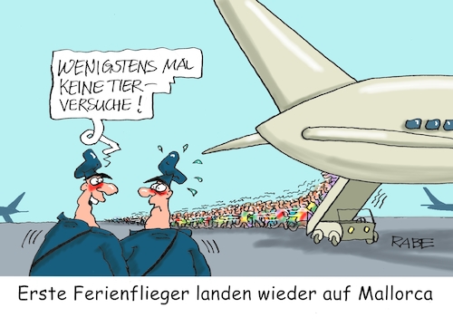 Cartoon: Tierfreundliches (medium) by RABE tagged virus,corona,pandemie,coronakrise,rabe,ralf,böhme,cartoon,karikatur,pressezeichnung,farbcartoon,tagescartoon,viren,virenschutz,mundschutz,desinfektion,föderal,föderalismus,ländersache,lockerungen,reisebeschränkungen,grenzöffnungen,eu,flughafen,insel,mallorca,urlauber,tiere,tierversuche,versuchskaninchen,laborversuche,urlaubsflieger,virus,corona,pandemie,coronakrise,rabe,ralf,böhme,cartoon,karikatur,pressezeichnung,farbcartoon,tagescartoon,viren,virenschutz,mundschutz,desinfektion,föderal,föderalismus,ländersache,lockerungen,reisebeschränkungen,grenzöffnungen,eu,flughafen,insel,mallorca,urlauber,tiere,tierversuche,versuchskaninchen,laborversuche,urlaubsflieger