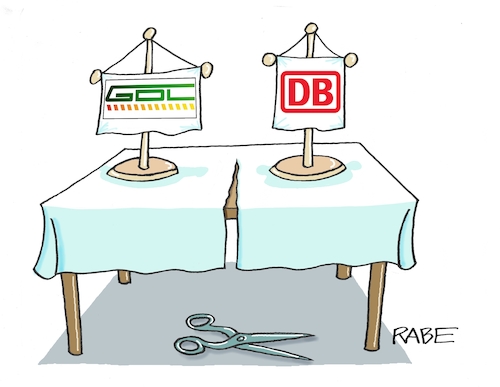 Cartoon: Tischtuch (medium) by RABE tagged bahn,db,bahnkunden,fahrpreis,fahrpreiserhöhung,rabe,ralf,böhme,cartoon,karikatur,pressezeichnung,farbcartoon,tagescartoon,schnellzug,bahnticket,schlusslicht,passagiere,bahnreisende,puffer,weselsky,gdl,lokführer,bahnstreik,streik,gewerkschaften,lokführergewerkschaft,wellenstreik,tischtuch,schere,schnitt,wimpel,ständer,bahn,db,bahnkunden,fahrpreis,fahrpreiserhöhung,rabe,ralf,böhme,cartoon,karikatur,pressezeichnung,farbcartoon,tagescartoon,schnellzug,bahnticket,schlusslicht,passagiere,bahnreisende,puffer,weselsky,gdl,lokführer,bahnstreik,streik,gewerkschaften,lokführergewerkschaft,wellenstreik,tischtuch,schere,schnitt,wimpel,ständer