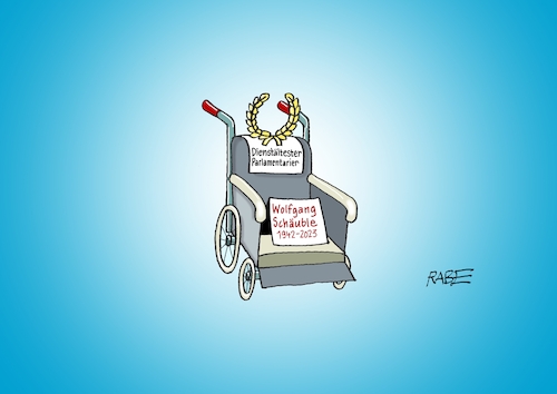 Cartoon: Tod Wolfgang Schäuble (medium) by RABE tagged wolfgang,schäuble,tod,verstorbener,bundestag,abgeordneter,cdu,union,rabe,ralf,böhme,cartoon,karikatur,pressezeichnung,farbcartoon,tagescartoon,rollstuhl,querschnittslähmung,verlust,wolfgang,schäuble,tod,verstorbener,bundestag,abgeordneter,cdu,union,rabe,ralf,böhme,cartoon,karikatur,pressezeichnung,farbcartoon,tagescartoon,rollstuhl,querschnittslähmung,verlust