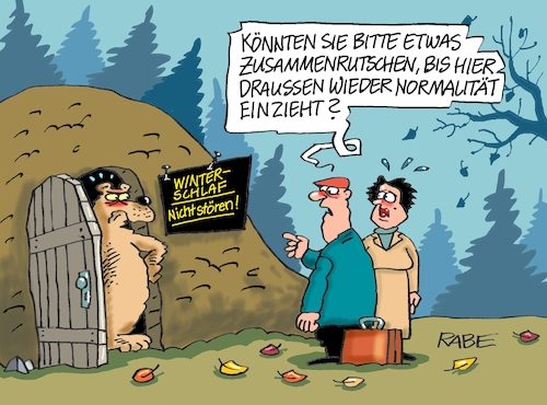 Cartoon: Total normal (medium) by RABE tagged ampelregierung,scholz,spd,grüne,fdp,lindner,kinder,kindergrundsicherung,rabe,ralf,böhme,cartoon,karikatur,pressezeichnung,farbcartoon,tagescartoon,hausmeister,ohren,zähne,haushaltskrise,ukrainekrieg,gazakrieg,normalität,ehepaar,mann,frau,bären,bärenhöhle,winterschlaf,einquartierung,ampelregierung,scholz,spd,grüne,fdp,lindner,kinder,kindergrundsicherung,rabe,ralf,böhme,cartoon,karikatur,pressezeichnung,farbcartoon,tagescartoon,hausmeister,ohren,zähne,haushaltskrise,ukrainekrieg,gazakrieg,normalität,ehepaar,mann,frau,bären,bärenhöhle,winterschlaf,einquartierung