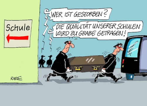 Cartoon: Trauer (medium) by RABE tagged schule,schüler,lehrer,schultafel,schwamm,bildung,digtalpakt,bund,länder,rabe,ralf,böhme,cartoon,karikatur,pressezeichnung,farbcartoon,tagescartoon,abwischer,schulranzen,tafel,tafelschwamm,kreide,trauer,qualität,qualitätsverlust,schulen,sarg,sargträger,leichenauto,schule,schüler,lehrer,schultafel,schwamm,bildung,digtalpakt,bund,länder,rabe,ralf,böhme,cartoon,karikatur,pressezeichnung,farbcartoon,tagescartoon,abwischer,schulranzen,tafel,tafelschwamm,kreide,trauer,qualität,qualitätsverlust,schulen,sarg,sargträger,leichenauto