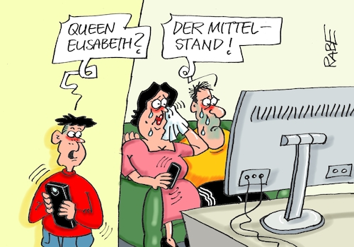 Cartoon: Traurig Traurig (medium) by RABE tagged gas,gassparen,gasnotstand,gasgeben,sanktionen,gasspeicher,gasheizung,rabe,ralf,böhme,cartoon,karikatur,pressezeichnung,farbcartoon,tagescartoon,robert,habeck,putin,ukrainekrieg,ersparnisse,verschuldung,teuerungsrate,inflation,mittelstand,preissteigerungen,geschäftsaufgabe,schließungen,ehepaar,kind,couch,tv,fernseher,nachrichten,trauer,tod,queen,elisabeth,traurig,gas,gassparen,gasnotstand,gasgeben,sanktionen,gasspeicher,gasheizung,rabe,ralf,böhme,cartoon,karikatur,pressezeichnung,farbcartoon,tagescartoon,robert,habeck,putin,ukrainekrieg,ersparnisse,verschuldung,teuerungsrate,inflation,mittelstand,preissteigerungen,geschäftsaufgabe,schließungen,ehepaar,kind,couch,tv,fernseher,nachrichten,trauer,tod,queen,elisabeth