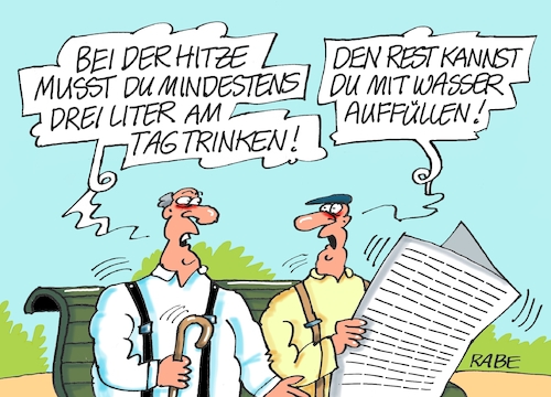 Cartoon: Trinkfest (medium) by RABE tagged hitze,dürre,klima,klimawandel,wetterextreme,trockenheit,rabe,ralf,böhme,cartoon,karikatur,pressezeichnung,farbcartoon,tagescartoon,sommer,extremwetter,fächer,wedel,trinken,wasser,selters,tee,alkohol,schnaps,wein,bier,auffüllung,trinker,rentner,parkbank,liter,schlaganfall,schwächeanfall,dehydrierung,hitze,dürre,klima,klimawandel,wetterextreme,trockenheit,rabe,ralf,böhme,cartoon,karikatur,pressezeichnung,farbcartoon,tagescartoon,sommer,extremwetter,fächer,wedel,trinken,wasser,selters,tee,alkohol,schnaps,wein,bier,auffüllung,trinker,rentner,parkbank,liter,schlaganfall,schwächeanfall,dehydrierung