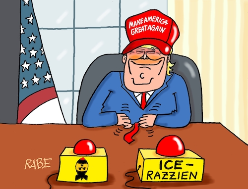 Cartoon: Trump buzzert (medium) by RABE tagged trump,präsident,usa,donald,einmarsch,erstürmung,cartoon,karikatur,pressezeichnung,rabe,ralf,böhme,farbcartoon,tagescartoon,venezuela,südamerika,maduro,regimewechsel,weltordnung,kongress,völkerrecht,buzzer,oval,office,schreibtisch,ice,ausländerbehörde,razzia,minnesote,mieapolis,unruhen,tod,mord,atomknopf,trump,präsident,usa,donald,einmarsch,erstürmung,cartoon,karikatur,pressezeichnung,rabe,ralf,böhme,farbcartoon,tagescartoon,venezuela,südamerika,maduro,regimewechsel,weltordnung,kongress,völkerrecht,buzzer,oval,office,schreibtisch,ice,ausländerbehörde,razzia,minnesote,mieapolis,unruhen,tod,mord,atomknopf
