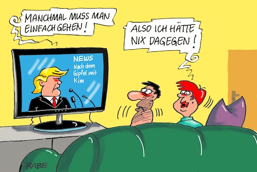 Cartoon: Trump reist ab (medium) by RABE tagged trump,president,usa,treffen,kim,jong,un,nordkorea,südkorea,hanoi,vietnam,atomwaffen,abrüstung,rabe,ralf,böhme,cartoon,karikatur,pressezeichnung,farbcartoon,tagescartoon,machthaber,atomraketen,deal,geschäft,auftragsbücher,sanktionen,abreise,trump,president,usa,treffen,kim,jong,un,nordkorea,südkorea,hanoi,vietnam,atomwaffen,abrüstung,rabe,ralf,böhme,cartoon,karikatur,pressezeichnung,farbcartoon,tagescartoon,machthaber,atomraketen,deal,geschäft,auftragsbücher,sanktionen,abreise