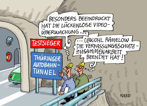 Cartoon: Tunnel (medium) by RABE tagged autobahn,autobahntunnel,testsieger,adac,thüringen,rabe,ralf,böhme,cartoon,karikatur,pressezeichnung,farbcartoon,tagescartoon,ramelow,verfassungsschutz,überwachung,überwachungskameras,autobahn,autobahntunnel,testsieger,adac,thüringen,rabe,ralf,böhme,cartoon,karikatur,pressezeichnung,farbcartoon,tagescartoon,ramelow,verfassungsschutz,überwachung,überwachungskameras