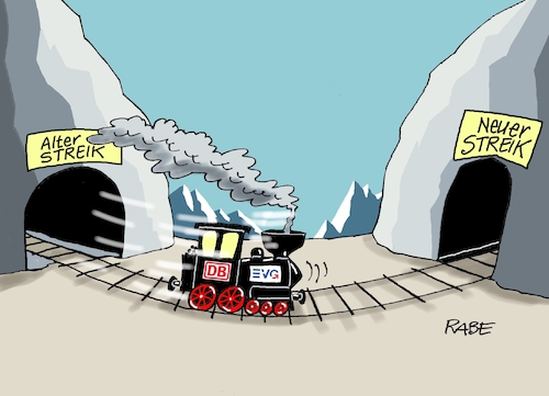 Cartoon: Tunnelblickrichtung (medium) by RABE tagged gewerkschaften,tarife,tarifverhandlungen,streik,gew,verdi,rabe,ralf,böhme,cartoon,karikatur,pressezeichnung,farbcartoon,tagescartoon,schleifstein,messer,gewerkschaftsmitglieder,bahn,db,bahngewerkschaften,evg,bahnkunden,tunnel,tunnelblick,lok,lokomotive,gewerkschaften,tarife,tarifverhandlungen,streik,gew,verdi,rabe,ralf,böhme,cartoon,karikatur,pressezeichnung,farbcartoon,tagescartoon,schleifstein,messer,gewerkschaftsmitglieder,bahn,db,bahngewerkschaften,evg,bahnkunden,tunnel,tunnelblick,lok,lokomotive