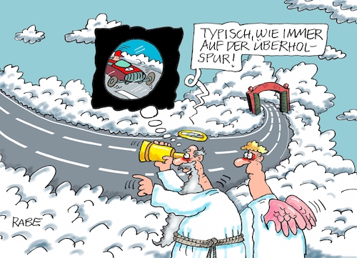 Cartoon: Überholspur (medium) by RABE tagged niki,lauda,österreich,formel,eins,rennfahrer,rennstrecke,air,weltmeister,podiumsplätze,pole,position,rennen,rennfahrerlegende,rennauto,rabe,ralf,böhme,cartoon,karikatur,pressezeichnung,farbcartoon,tagescartoon,himmel,wolken,petrus,himmelstor,fernrohr,engel,niki,lauda,österreich,formel,eins,rennfahrer,rennstrecke,air,weltmeister,podiumsplätze,pole,position,rennen,rennfahrerlegende,rennauto,rabe,ralf,böhme,cartoon,karikatur,pressezeichnung,farbcartoon,tagescartoon,himmel,wolken,petrus,himmelstor,fernrohr,engel