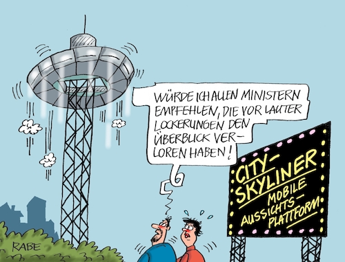 Cartoon: Übersichtliches (medium) by RABE tagged virus,corona,pandemie,coronakrise,rabe,ralf,böhme,cartoon,karikatur,pressezeichnung,farbcartoon,tagescartoon,viren,virenschutz,mundschutz,desinfektion,föderal,föderalismus,ländersache,lockerungen,übersicht,aussichtsplattform,mobil,weimar,thüringen,ministerpräsidenten,laschet,söder,ramelow,virus,corona,pandemie,coronakrise,rabe,ralf,böhme,cartoon,karikatur,pressezeichnung,farbcartoon,tagescartoon,viren,virenschutz,mundschutz,desinfektion,föderal,föderalismus,ländersache,lockerungen,übersicht,aussichtsplattform,mobil,weimar,thüringen,ministerpräsidenten,laschet,söder,ramelow