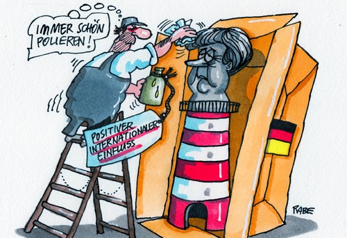 Cartoon: Umfrage (medium) by RABE tagged umfrage,bbc,positiv,einfluss,international,merkel,deutschland,kanzlerin,cdu,leuchtturm,büste,rabe,ralf,böhme,cartoon,karikatur,pressezeichnung,farbcartoon,menschen,welt,sichtweise,plazierung,platz,industrieland,politur,wachs,glänzer,wischtuch,leiter,leuchturm,signal,vorbild,handwerker,umfrage,bbc,positiv,einfluss,international,merkel,deutschland,kanzlerin,cdu,leuchtturm,büste,rabe,ralf,böhme,cartoon,karikatur,pressezeichnung,farbcartoon,menschen,welt,sichtweise,plazierung,platz,industrieland,politur,wachs,glänzer,wischtuch,leiter,leuchturm,signal,vorbild,handwerker