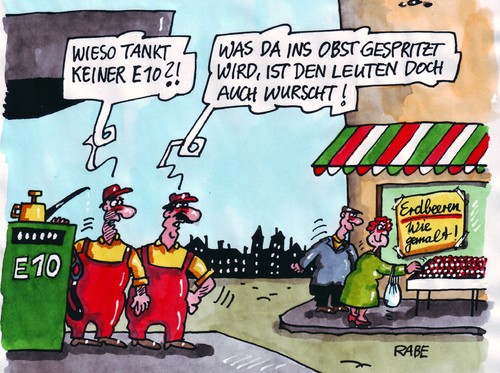 Cartoon: ungenießbares (medium) by RABE tagged zehn,kraftstoff,benzin,super,biokraftstoff,biodiesel,tankstelle,autos,zapfsäule,tankwart,diesel,zapfpistole,pkw,tankfüllung,ölmultis,ölkonzerne,kraftstoffindustrie,aral,esso,shell,agip,verbraucher,kunden,kraftfahrer,obst,gemüse,schadstoffe,gespritztes,gift,pestiziete,erdbeeren,spanien,gurken,tomaten,niederlande,kraftstoff,benzin,super,biokraftstoff,biodiesel,tankstelle,autos,zapfsäule,tankwart,diesel,zapfpistole,tankfüllung,pkw,ölmultis