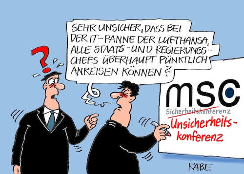 Cartoon: Unsicherheit (medium) by RABE tagged kampfpanzer,leopard,abrams,marder,usa,deutschland,ukraine,ukrainekrieg,rabe,ralf,böhme,cartoon,karikatur,pressezeichnung,farbcartoon,tagescartoon,reiter,leopardenfell,pistorius,panzerlieferung,münchen,msc,sicherheitskonferenz,unsicherheit,unsicherheitskonferenz,lufthansa,strei,it,sicherheitsystem,havarie,totalausfall,panne,anreise,staatschefs,regierungschefs,kampfpanzer,leopard,abrams,marder,usa,deutschland,ukraine,ukrainekrieg,rabe,ralf,böhme,cartoon,karikatur,pressezeichnung,farbcartoon,tagescartoon,reiter,leopardenfell,pistorius,panzerlieferung,münchen,msc,sicherheitskonferenz,unsicherheit,unsicherheitskonferenz,lufthansa,strei,it,sicherheitsystem,havarie,totalausfall,panne,anreise,staatschefs,regierungschefs