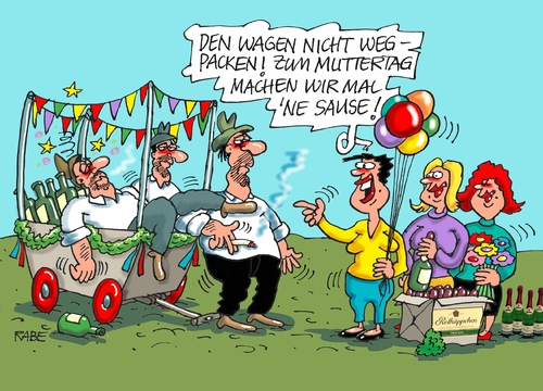 Cartoon: Vatertag Muttertag (medium) by RABE tagged vatertag,männertag,himmelfahrt,bollerwagen,rabe,ralf,böhme,cartoon,karikatur,pressezeichnung,farbcartoon,tagescartoon,mutter,muttertag,sonntag,sekt,blumen,sause,ausflug,familienausflug,vatertag,männertag,himmelfahrt,bollerwagen,rabe,ralf,böhme,cartoon,karikatur,pressezeichnung,farbcartoon,tagescartoon,mutter,muttertag,sonntag,sekt,blumen,sause,ausflug,familienausflug