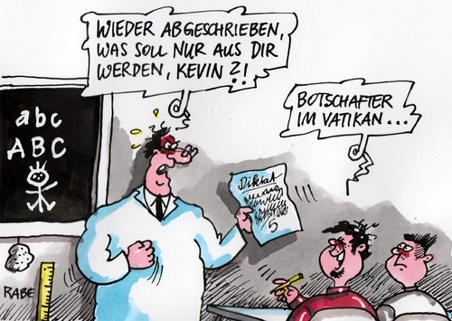 Cartoon: Vatikan Schavan (medium) by RABE tagged klassenarbeit,schüler,diktat,klausur,schultafel,lehrer,schule,kevin,teufel,rücktritt,berufswunsch,beruf,aufsatz,mathearbeit,leistungskontrolle,plagiatsaffäre,plagiat,farbcartoon,pressezeichnung,betrug,abschreiben,doktorarbeit,plagiatsvorwürfe,himmel,katholiken,christen,botschafter,karikatur,cartoon,böhme,ralf,rabe,papst,petersplatz,rom,vatikan,cdu,schavan,schavan,cdu,vatikan,rom,petersplatz,papst,botschafter,christen,katholiken,himmel,rabe,ralf,böhme,cartoon,karikatur,pressezeichnung,farbcartoon,plagiat,plagiatsaffäre,plagiatsvorwürfe,doktorarbeit,abschreiben,betrug,rücktritt,teufel,kevin,schule,lehrer,schultafel,klausur,diktat,schüler,klassenarbeit,leistungskontrolle,mathearbeit,aufsatz,beruf,berufswunsch